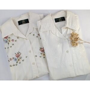EMBROIDERED LOT 2!😍Vntg Orvis Long Sleeve Shirt Womens MED Button White Floral